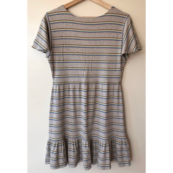 Jack by BB Dakota • M • Striped Ribbed Faux Button Short Dress Flounce Ruffle - Picture 3 of 4